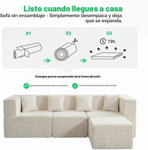 Vista 10 de MONVANE Sofá seccional deshuesado en forma de L de gran tamaño, chenilla Chenille-beige