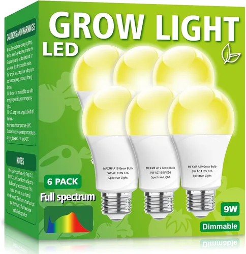 Vista 8 de Paquete de 2 bombillas LED de cultivo A19, bombilla de espectro completo para plantas, bombilla de cultivo E26 de 9 W que reemplaza hasta 80 W, luz