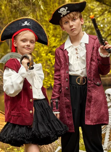 Vista 5 de Halloween - Ropa de pirata medieval para niños, camisa renacentista de jacobita escocesa Ghillie para niños de 4 a 12 años