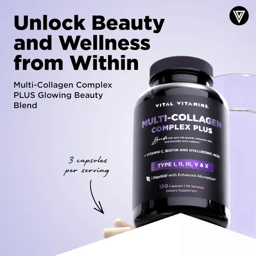 Vista 2 de Vital Vitamins Complejo de colágeno múltiple Plus + complejo multivitamínico para mujeres