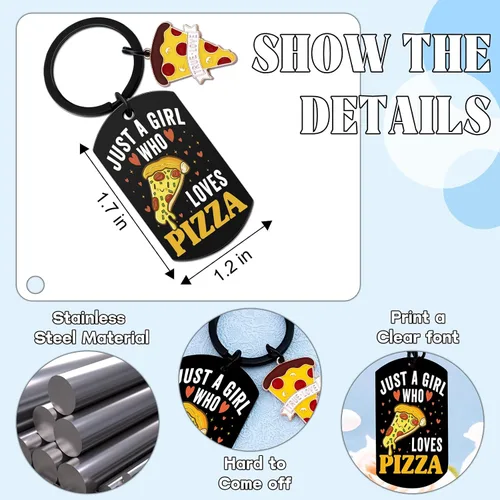 Vista 6 de Llavero con texto en inglés "Just a Girl Who Loves Pizza", regalos para niñas y mujeres, decoración divertida de comida para amantes de la pizza