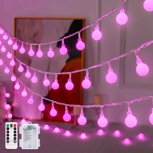 Vista 10 de JMEXSUSS Luces de Cuerda de Globo, Luces de Navidad Rojas y Blancas, Enchufe de 100 LED Globe String Lights Plug in with Remote, 33 ft 8 Modes