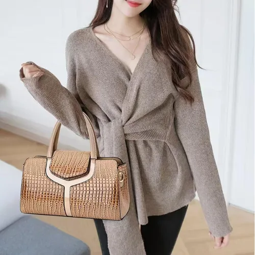 Vista 6 de Bolso bandolera con asa superior, bolso cruzado de cocodrilo retro para mujer