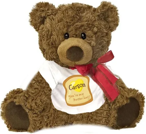 Vista 4 de Oso de peluche de regalo para parejas con camisa divertida para marido, esposa, oso de peluche marrón personalizado con nombre personalizado