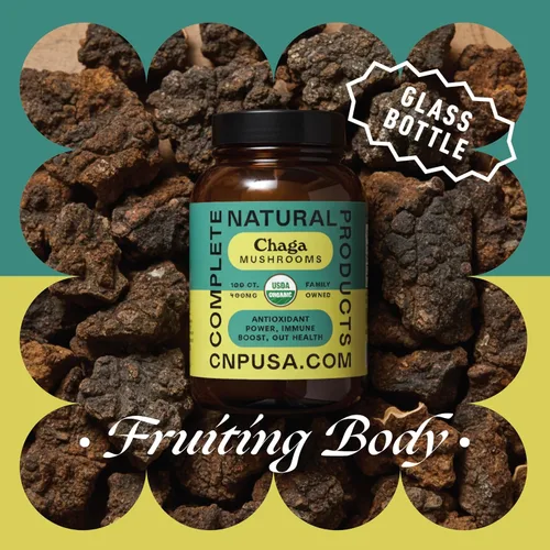 Vista 4 de Complete Natural Products Cápsulas orgánicas de hongos Chaga - 100 unidades, poder antioxidante orgánico, refuerzo inmunológico, apoyo intestinal