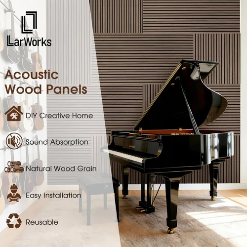 Vista 3 de Paneles de pared de madera acústica de 47.6 x 23.6 pulgadas, paneles de madera a prueba de sonido para paredes, panel acanalado 3D para decoración