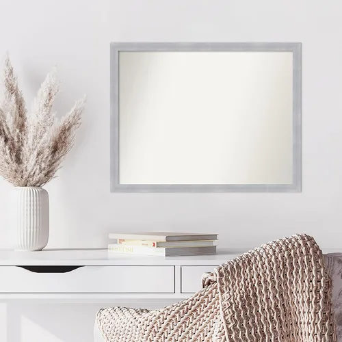 Vista 5 de Amanti Art Silver Bathroom Mirror for Over Sink, 22x28 Custom Made Grace Brushed Nickel Narrow Rectangle Vanity Mirror, Medium Modern Wood Frame