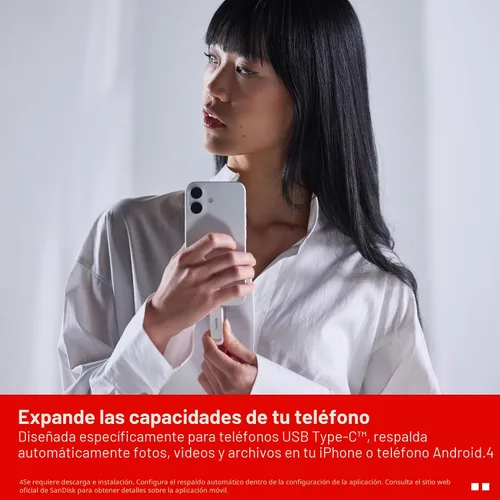 Vista 9 de SanDisk Unidad de teléfono de 64 GB con USB tipo C - para smartphones, tabletas y computadoras - Hasta 150 MB/s, USB 3.2 Gen 1 - Blanco ártico
