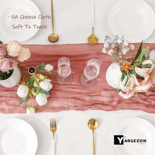 Vista 3 de Paquete de 12 manteles de gasa con rosa de cedro polvoriento, de 10 pies, para decoración de boda (35 x 120 pulgadas)