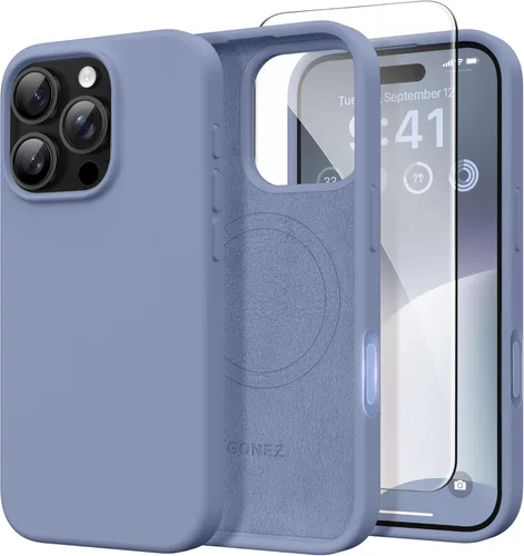 Vista 17 de GONEZ Funda magnética para iPhone 14, compatible con Magsafe, con protector de pantalla + protector de cámara, forro de microfibra antiarañazos