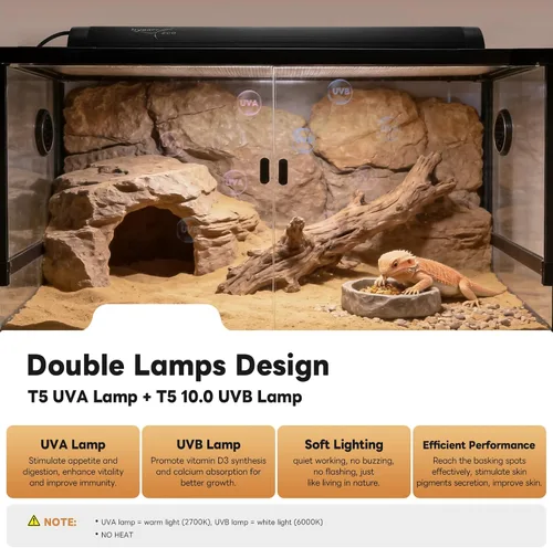 Vista 3 de Luces de terrario T5 UVB para reptiles con temporizador, 22