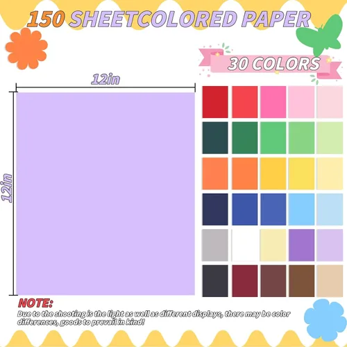 Vista 2 de Oleitodh Cartulina de colores a granel 150 hojas, 30 colores surtidos, papel de cartulina de 12 x 12 pulgadas, 180 GSM, perfecto para Cricut