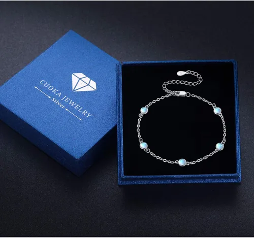 Vista 6 de Cuoka MoonstoneBracelets925SterlingSilverRainbowRoundMoonstoneGirlBraceletMoonstoneJewelleryforWomen Gilrs Girlfriend Mom (Round, Silver)