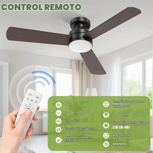 Vista 8 de Ventiladores de techo con luces, ventilador de techo moderno de perfil bajo de 42 pulgadas con luz y control remoto, 3CCT, motor CC reversible de 6