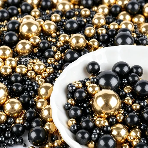 Vista 21 de Gránulos de perlas negras para decoración de pasteles, 6 tamaños de perlas Negro