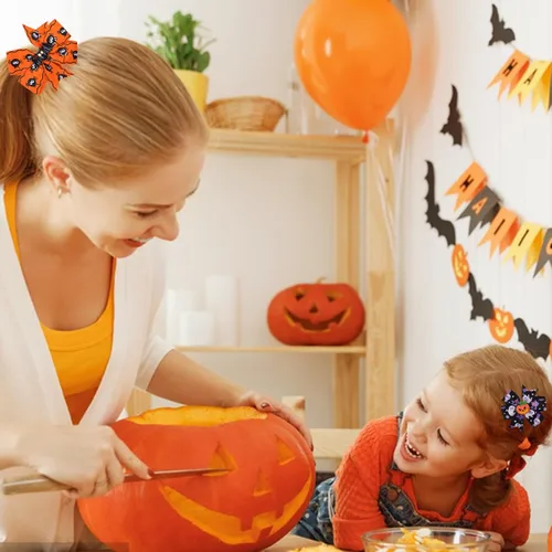 Vista 3 de Pinzas para el cabello de Halloween, pinzas para el cabello de murciélagos de calabaza, accesorios para el cabello del día de los muertos Estilo1