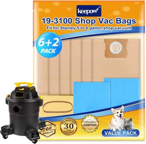 Vista 9 de Bolsas KEEPOW 19-3100 para aspiradora de 5-8 galones compatibles con Stanley, paquete de 4 bolsas de filtro desechables