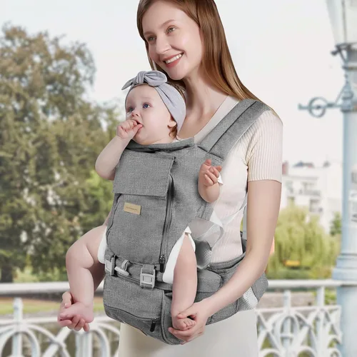 Vista 2 de Portabebés para recién nacidos a niños pequeños con asiento de cadera, suave 6 en 1 ergonómico para todas las posiciones, portabebés de 7-33 libras