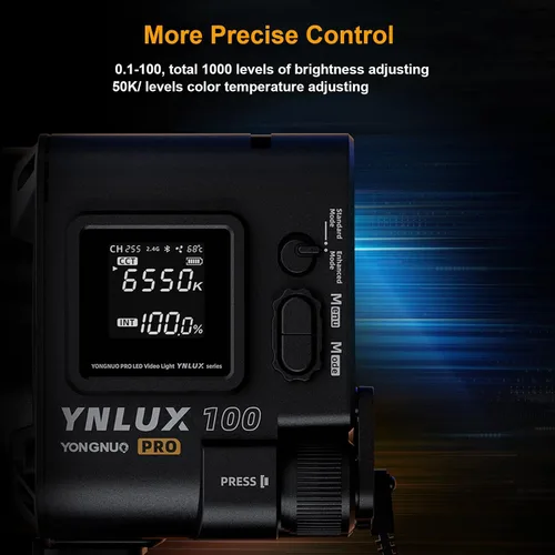 Vista 4 de YONGNUO-1 YNLUX100 Pro Luz de video LED compacta 120W COB Fotografía Luz de relleno 3200K-6500K Brillo ajustable 4 Curva de atenuación Metal Bowens