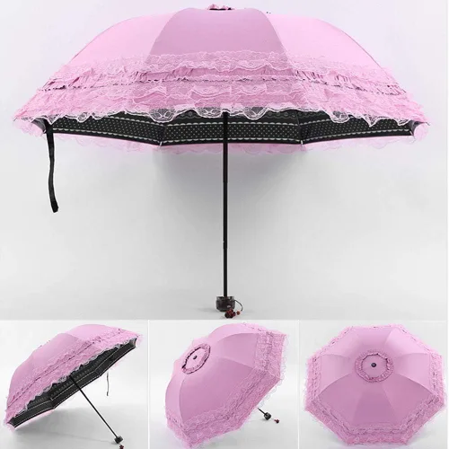 Vista 3 de FoldCompact Sun&Rain - Paraguas de viaje ligero, rosa morado, tamaño único (rosa morado)