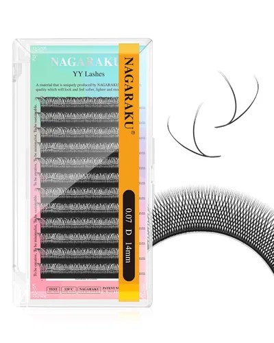 Vista 10 de NAGARAKU YY - Extensiones de pestañas, suministros Y, Lash 4D, Easy Fan, pestañas cruzadas de volumen ruso, pestañas YY, tejidas a mano, malla