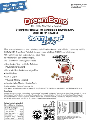 Vista 6 de DreamBone DreamChips - Masticables para perros sin cuero crudo (24 unidades) RattleBall Pequeños masticables (14 unidades), masticables sin cuero