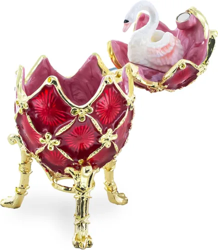 Vista 4 de BestPysanky 1906 Huevo de Pascua imperial real cisne en rojo
