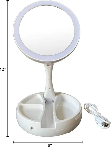 Vista 8 de Espejo de maquillaje cosmético regulable de 6 pulgadas de doble cara 10X/1X de aumento con control de botón, espejo plegable fácil de transportar