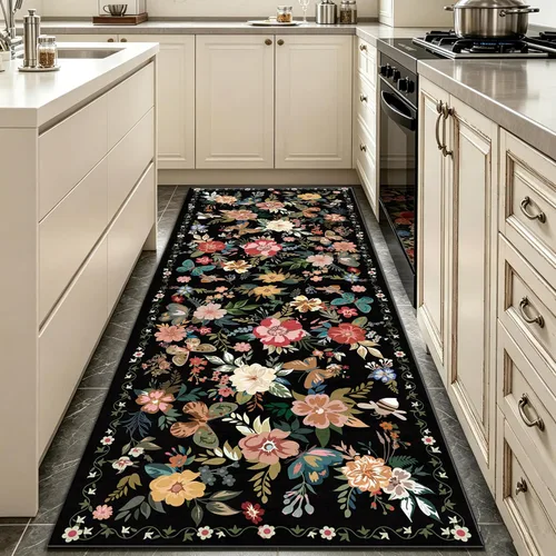 Vista 41 de UKELER Tapete antideslizante para puerta, alfombras de acento modernas para entrada, estilo romántico campestre americano, alfombras de algodón