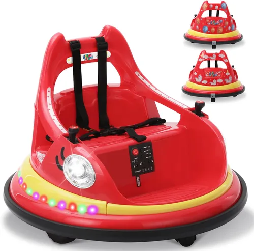 Vista 15 de coche chocón de 12V para niños pequeños con rueda grande, coche de paseo giratorio de 360° con control remoto, cinturón de seguridad, música, luces