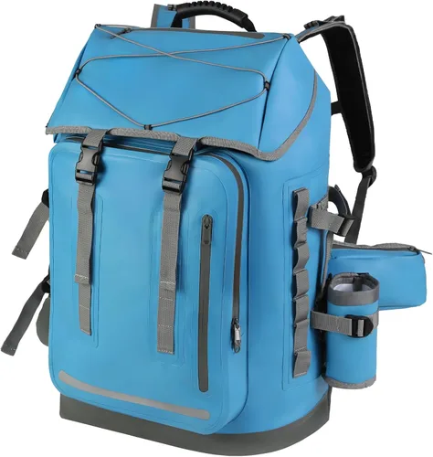 Vista 7 de MORXPLOR Mochila impermeable, mochila de senderismo resistente, cierre superior enrollable de 35L/55L con tapa, bolsa seca flotante acolchada Negro