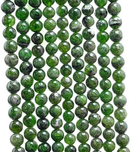 Vista 3 de Cuentas de piedras preciosas de diópsido cromadas naturales AAA de 1 hebra para fabricación de joyas, cuentas redondas de diópsido cromado de 0.31