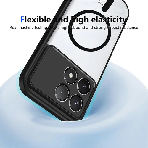 Vista 392 de Funda magnética transparente compatible con Xiaomi 17T, color negro 2 en 1 PC + TPU cubierta de teléfono a prueba de golpes, carcasa protectora
