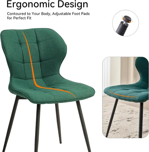 Vista 4 de Juego de 4 sillas de comedor, tela resistente al agua, modernas sillas tapizadas para comedor y cocina con patas de metal, color verde (solo sillas)