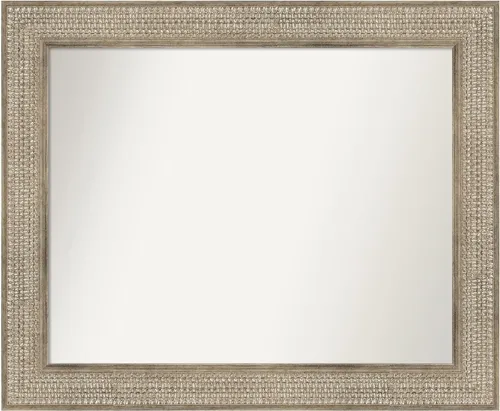 Vista 413 de Amanti Art Espejo de baño plateado para sobre fregadero, 26 x 26 pulgadas, espejo cuadrado de níquel pulido, marco de madera tradicional mediano, se