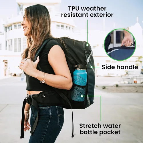 Vista 14 de COR Surf Mochila de viaje de mano Island Hopper 2.0 Mochila ultraligera aprobada para artículos personales 28L Negro Edición impermeable