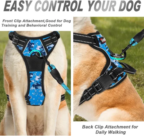 Vista 123 de BARKBAY - Arnés para perro sin tirones con clip frontal, material resistente y reflectante, asa de fácil control para pasear perros grandes