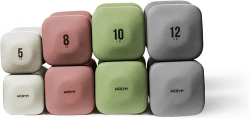 Vista 11 de WeGym SafeGrip - Mancuernas cuadradas con asas antideslizantes, pesas libres estéticas para entrenamientos en casa, diseño estable que evita rodar