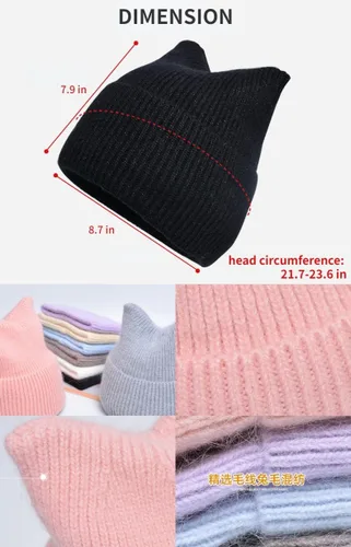 Vista 4 de Gorro de gato con orejas para mujer, gorros holgados para mujer, accesorios de grunge, sombreros lindos