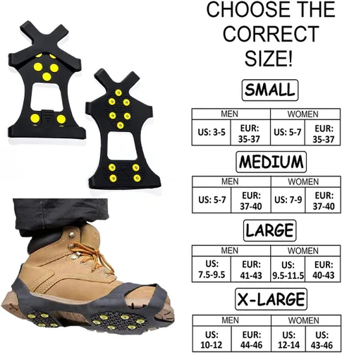 Vista 4 de HoFire Ice Cleats, Ice Grips Traction Cleats Grippers Non-Slip Over ShoeBoot Rubber Spikes Crampons Anti Easy Slip 10 Steel Studs Crampons Slip-on