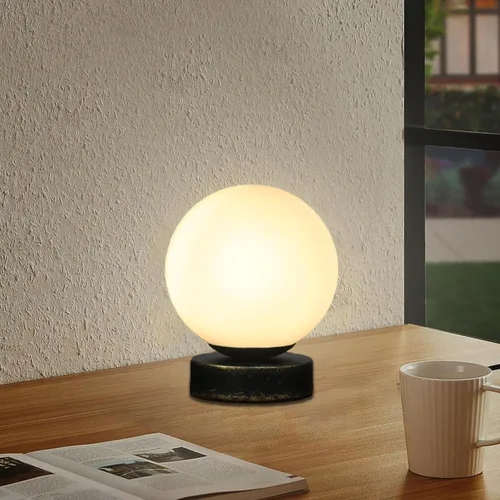 Vista 6 de FLORNIA Lámpara de mesa con forma de globo, moderna lámpara de mesa redonda industrial, lámpara de mesa de noche única con pantalla de vidrio y base