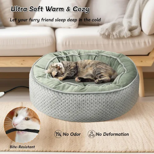 Vista 5 de Cama térmica para gatos y cachorros - Calentador eléctrico con calentador extraíble e impermeable, lavable, temporizador y temperatura ajustables