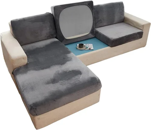 Vista 7 de lygooh Fundas de cojín de terciopelo elásticas para sofá, fundas de cojín para sofá, protector de muebles con parte inferior elástica para sofá