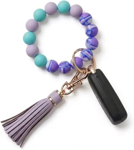 Vista 9 de BIHRTC - Pulsera/llavero para enganchar las llaves del auto, brazalete con cuentas de silicona para mujer Rosado (12mm Pink)