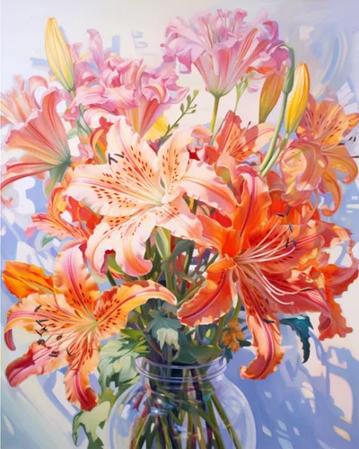 Vista 15 de Tucocoo Pintura por números con flores de lirio azul en una jarra de vidrio DIY en lienzo con pinceles, pinturas acrílicas, pintura de grafiti por