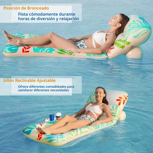 Vista 5 de Jasonwell Flotador Inflable de Piscina para Adultos - Flotadores de Piscina Silla Flotante Balsa con Respaldo Ajustable Portavasos Flotador de Agua