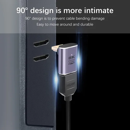 Vista 2 de Adaptador HDMI de 90 grados 8K, paquete de 2 adaptadores de ángulo recto HDMI 2.1 macho a hembra de 48 Gbps compatible con 8K @60Hz, 4K @120Hz, HDR