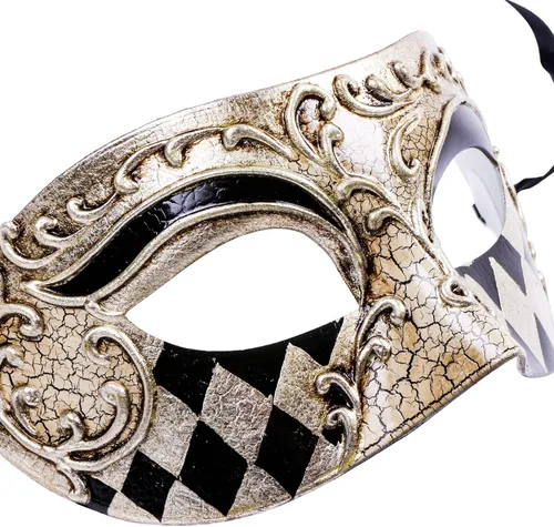 Vista 4 de ILOVEMASKS Disfraz veneciano de Mardi Gras, máscara para fiesta fantasma, máscara facial para hombres, Halloween, baile de graduación, fiesta