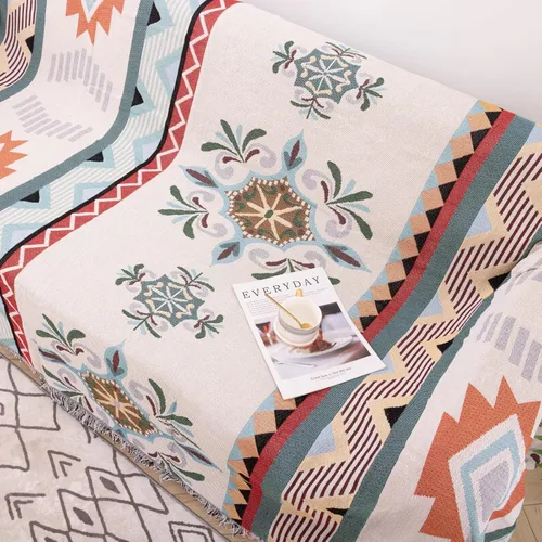 Vista 5 de Homcosan Funda para sofá, manta reversible geométrica para sofá seccional, manta para sofá de 3 asientos, funda de sofá bohemia con borlas Boho-1