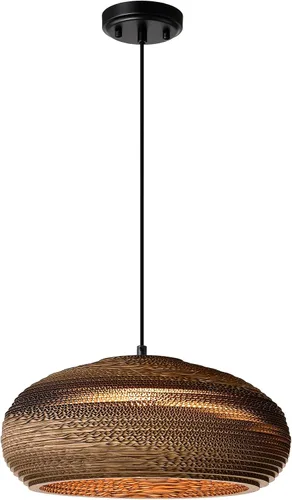 Vista 8 de Edvivi Lámpara colgante con pantalla cilíndrica de papel de estilo nórdico, 1 lámpara de araña de cartón marrón natural de 7.75 pulgadas